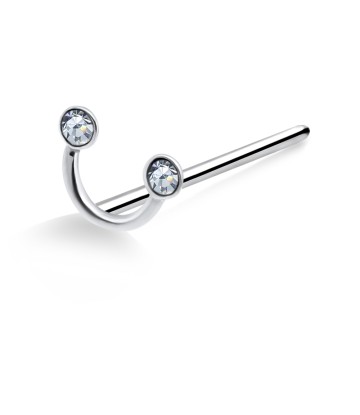 Smiley with Stones Silver Straight Nose Stud NSKA-662